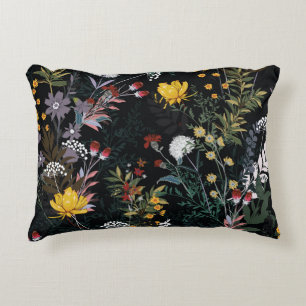 Dark Floral Garden: Blooming Night Pattern Decorative Cushion