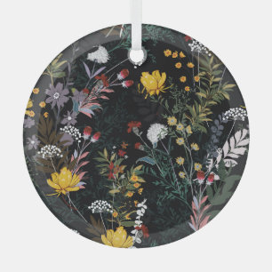 Dark Floral Garden: Blooming Night Pattern Glass Tree Decoration