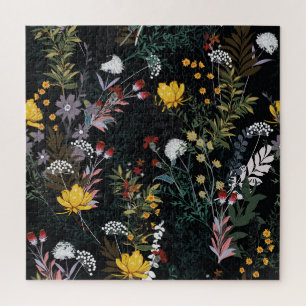 Dark Floral Garden: Blooming Night Pattern Jigsaw Puzzle
