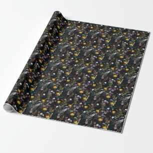 Dark Floral Garden: Blooming Night Pattern Wrapping Paper