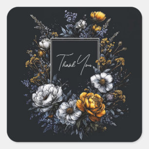 Dark Floral Gold Rose White Anemone Botanical Square Sticker