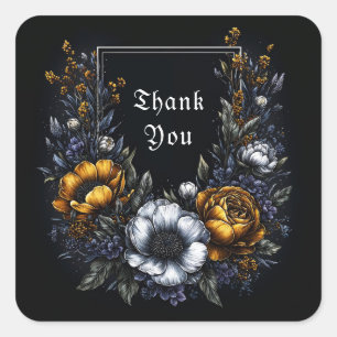 Dark Floral Golden Poppy White Anemone Frame Art Square Sticker