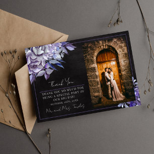 Dark Floral Gothic Black Purple Halloween Wedding Thank You Card