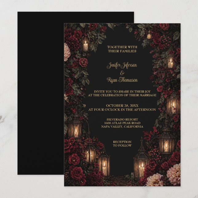 Dark Floral Gothic Halloween Wedding Invitation (Front/Back)