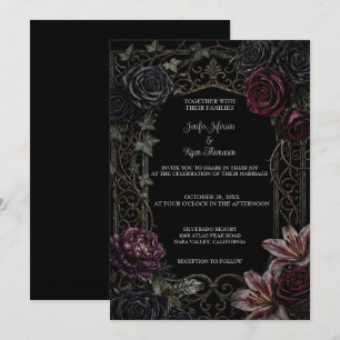 Dark Floral Gothic Halloween Wedding Invitation