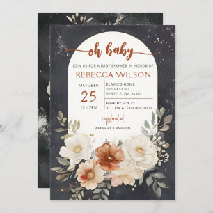 Dark Floral Greenery Botanical Boho Baby Shower Invitation