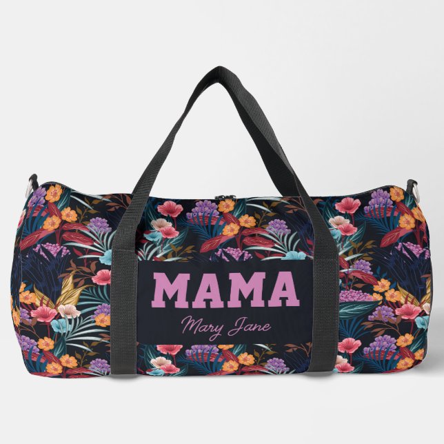 Dark Floral Mama Delivery Travel Gym Duffle Bag (Front)
