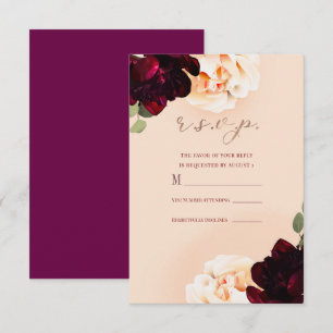 Dark Floral Marsala Peach Rose Gold Reply R.S.V.P. Invitation
