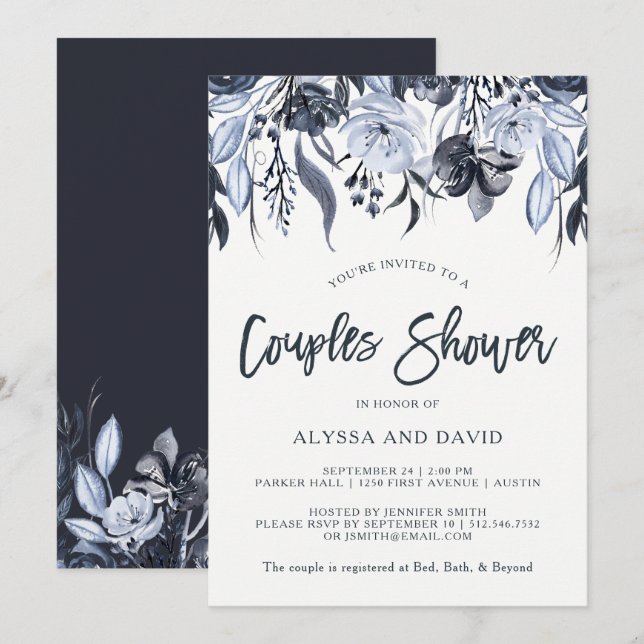 Dark Floral | Modern Watercolor Couples Shower Invitation (Front/Back)