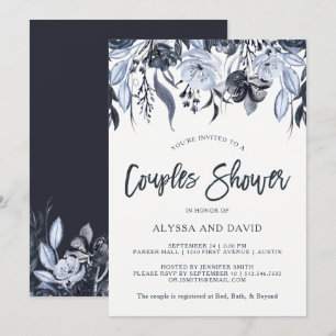 Dark Floral   Modern Watercolor Couples Shower Invitation