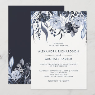Dark Floral   Modern Watercolor Wedding Invitation