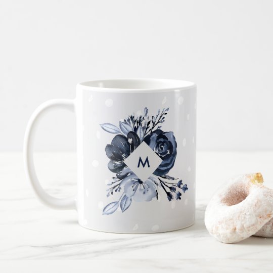 Dark Floral | Modern Watercolor with Monogram Coffee Mug
