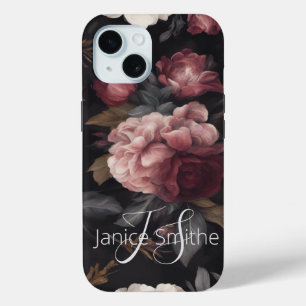 Dark Floral Monogram iPhone 15 Case