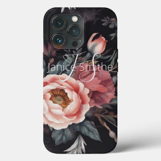 Dark Floral Monogram Case-Mate iPhone Case (Back)