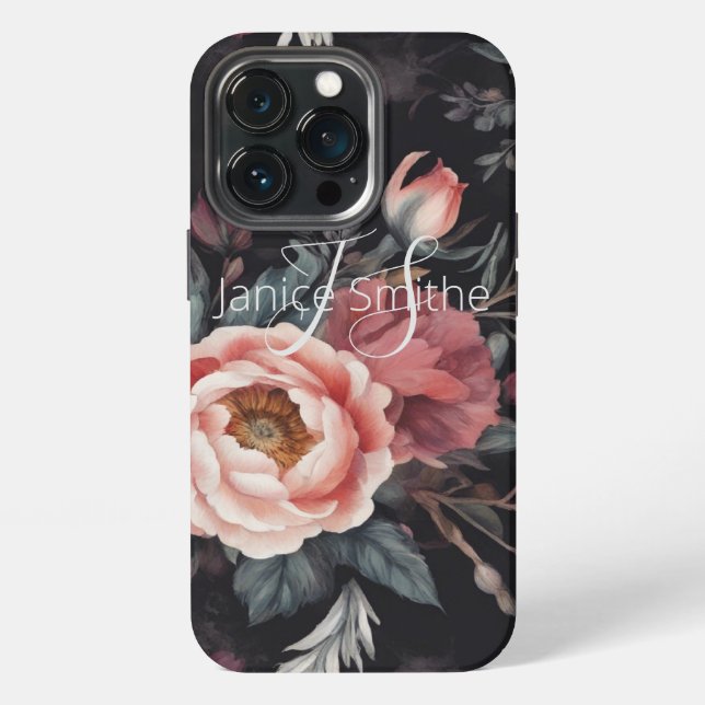 Dark Floral Monogram iPhone Case (Back)