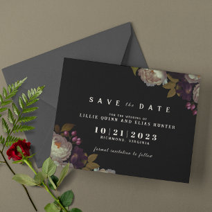 Dark Floral Moody Classic Black and White Save The Date