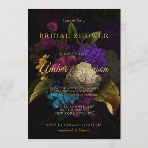 Dark Floral Moody Wedding Bridal Shower Invitation