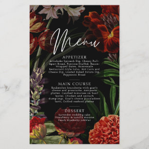 Dark Floral Moody Wedding Menu