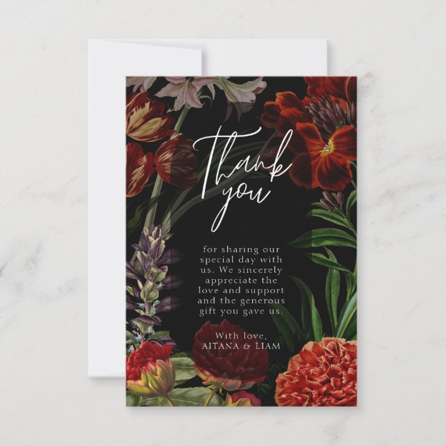 Dark Floral Moody Wedding Thank You Card (Front)