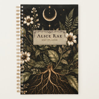 Dark Floral Moon and Wildflower Roots Personalise Planner
