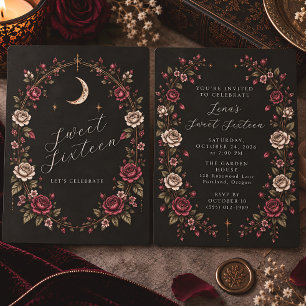 Dark Floral Moon Birthday Invitation