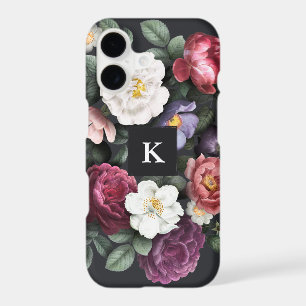 Dark Floral on Black Monogram