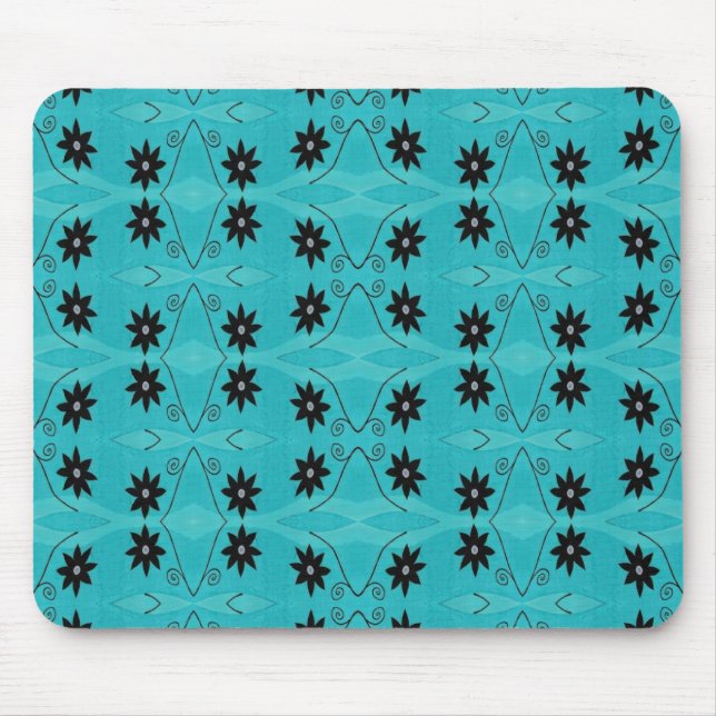 dark floral on turquoise mouse mat (Front)