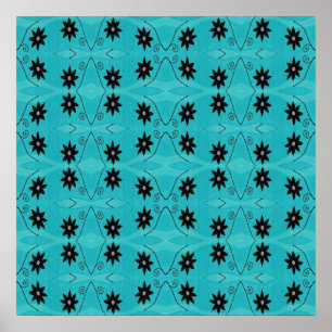 dark floral on turquoise poster