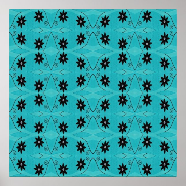 dark floral on turquoise poster (Front)
