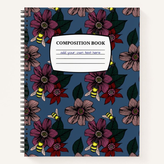 Dark Floral Pattern Composition Notebook (Front)