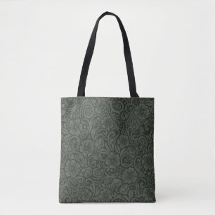 Dark Floral Pattern Olive Grey Tote