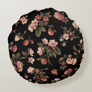 dark floral pattern vintage cherry blossom mood round cushion