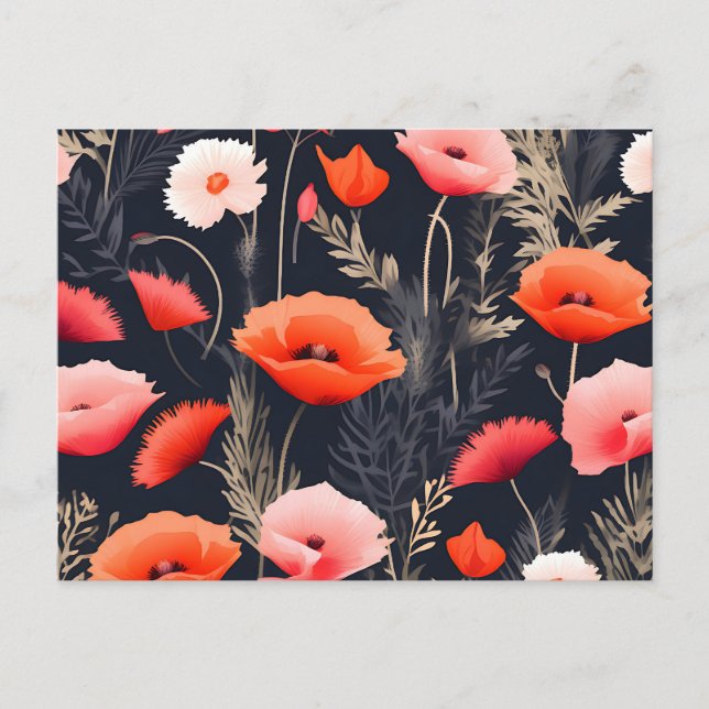 Dark Floral Pattern with Poppies Postcard (Front)