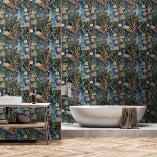 Dark Floral Peacock Botanical Removable Wallpaper