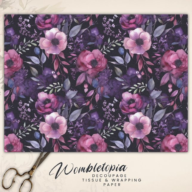 Dark Floral Pink & Purple Anemone Decoupage Tissue Paper (Creator Uploaded)