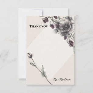 Dark Floral Poppy Wedding Thank You Card