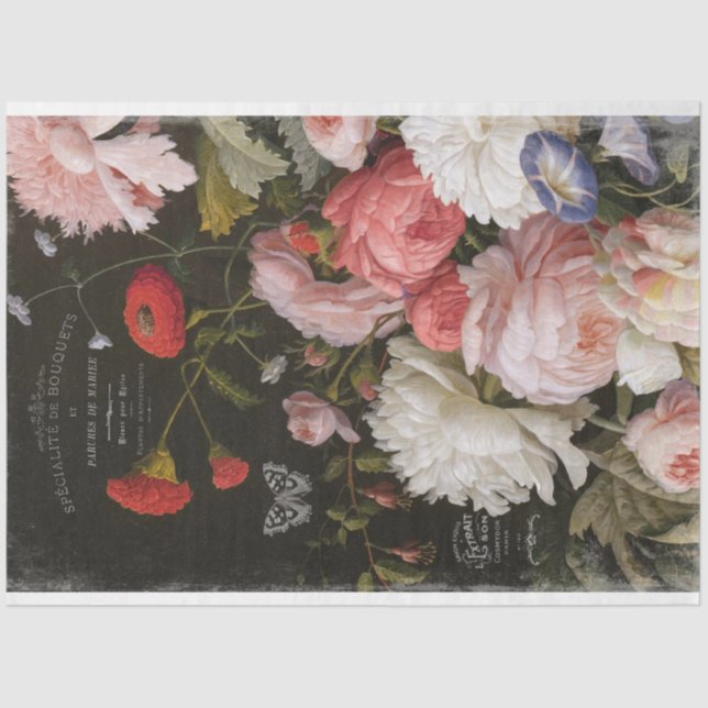 Dark Floral Print Decoupage Tissue Paper (Front)