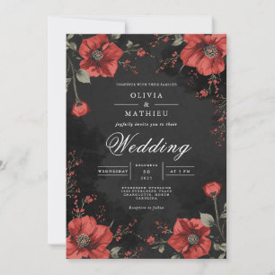Dark Floral Romance Wedding Invitation