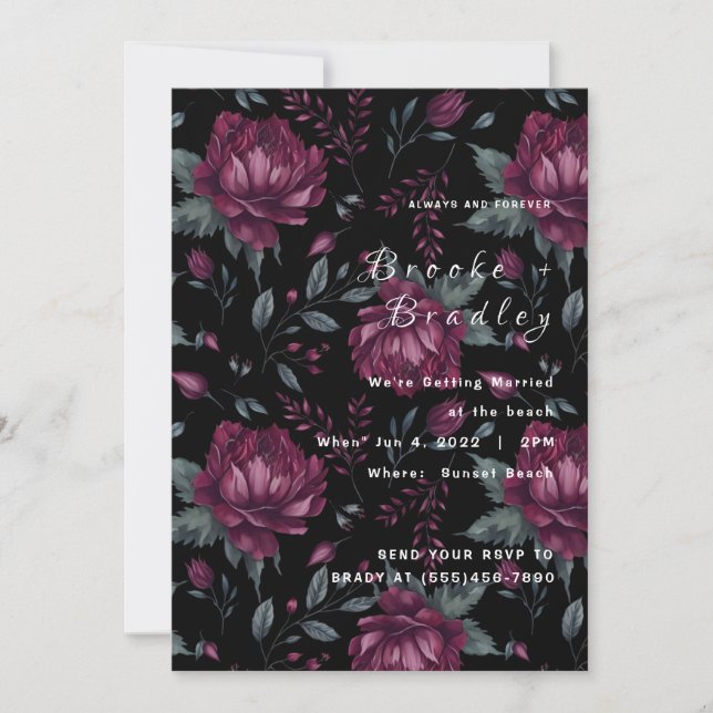 Dark Floral Romance Wedding Invitation (Front)