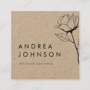 Dark Floral Rose Rustic Kraft Botanical Elegant Square Business Card