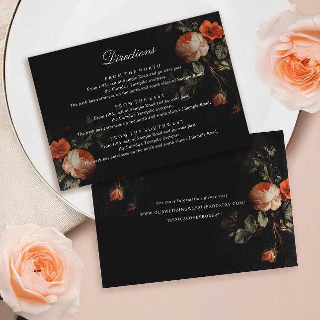 Dark Floral Roses Dutch Masters Wedding Directions Enclosure Card (Creator Uploaded)