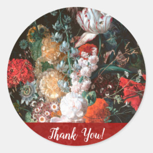 Dark Floral Roses Tulip Thank You Round Stickers