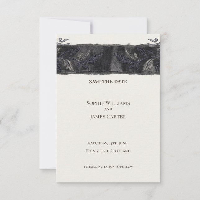 Dark Floral Save the Date Card (Front)