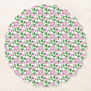 Dark Floral Seamless Pattern Pink Flowers Green Le Paper Coaster