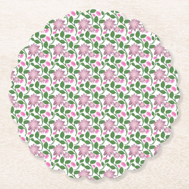 Dark Floral Seamless Pattern Pink Flowers Green Le Paper Coaster (Front)