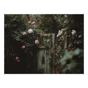 Dark Floral Secret Garden Door Poster