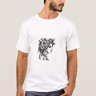 Dark Floral Skull Goddess – Gothic Woman Illustrat T-Shirt