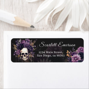 Dark Floral Skull Gothic Bridal Shower Address