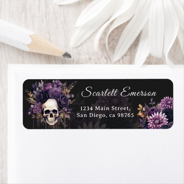 Dark Floral Skull Gothic Bridal Shower Address (Insitu)