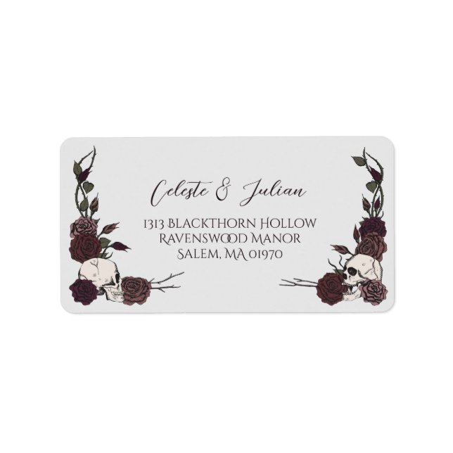 Dark Floral Skull Gothic Wedding Return Address Label (Front)